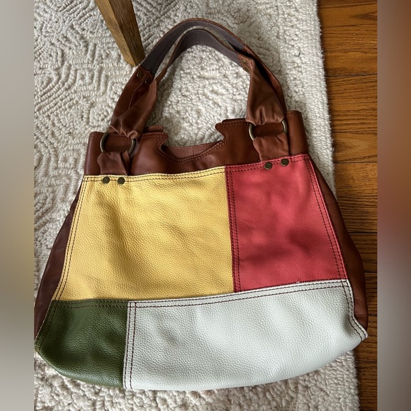 Lucky brand patch leather hobo bag. 17” by 15” soft texture - Picture 3 of 7